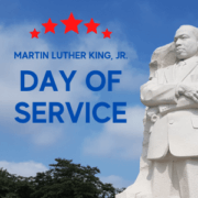 Photo of MLK memorial with text Marin Luther King, Jr. Day of Service