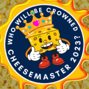 Cartoon drawing of a cheese face with arms and legs. Text: Who will be crowned Cheesemaster 2023?