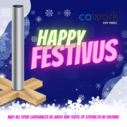 Happy Festivus slide. Text: "Happy Festivus" "May all your grievances be aired and feats of strength be shown!"