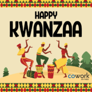 Kwanzaa potluck slide, text: "Happy Kwanzaa"