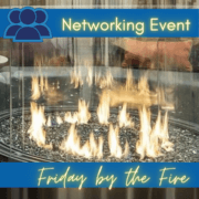 Cowork by RSD's glass fire with the words "Networking Event" and "Friday by the Fire"